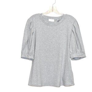 7 For All Mankind Pleated Puff Shoulder Power Rib Tee Top Heather Grey S…